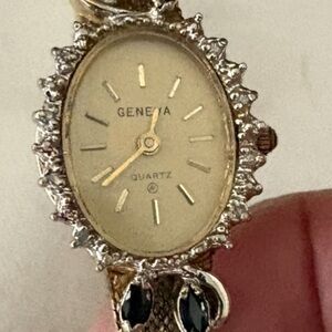 Geneva Women's Gold and Silver Watch with Diamond & Sapphire Accents